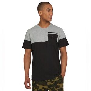 3/$20 💥 Akademiks Mens Short Sleeve T-Shirt Grey &‎ Black Colorblock Sz 3X NWT